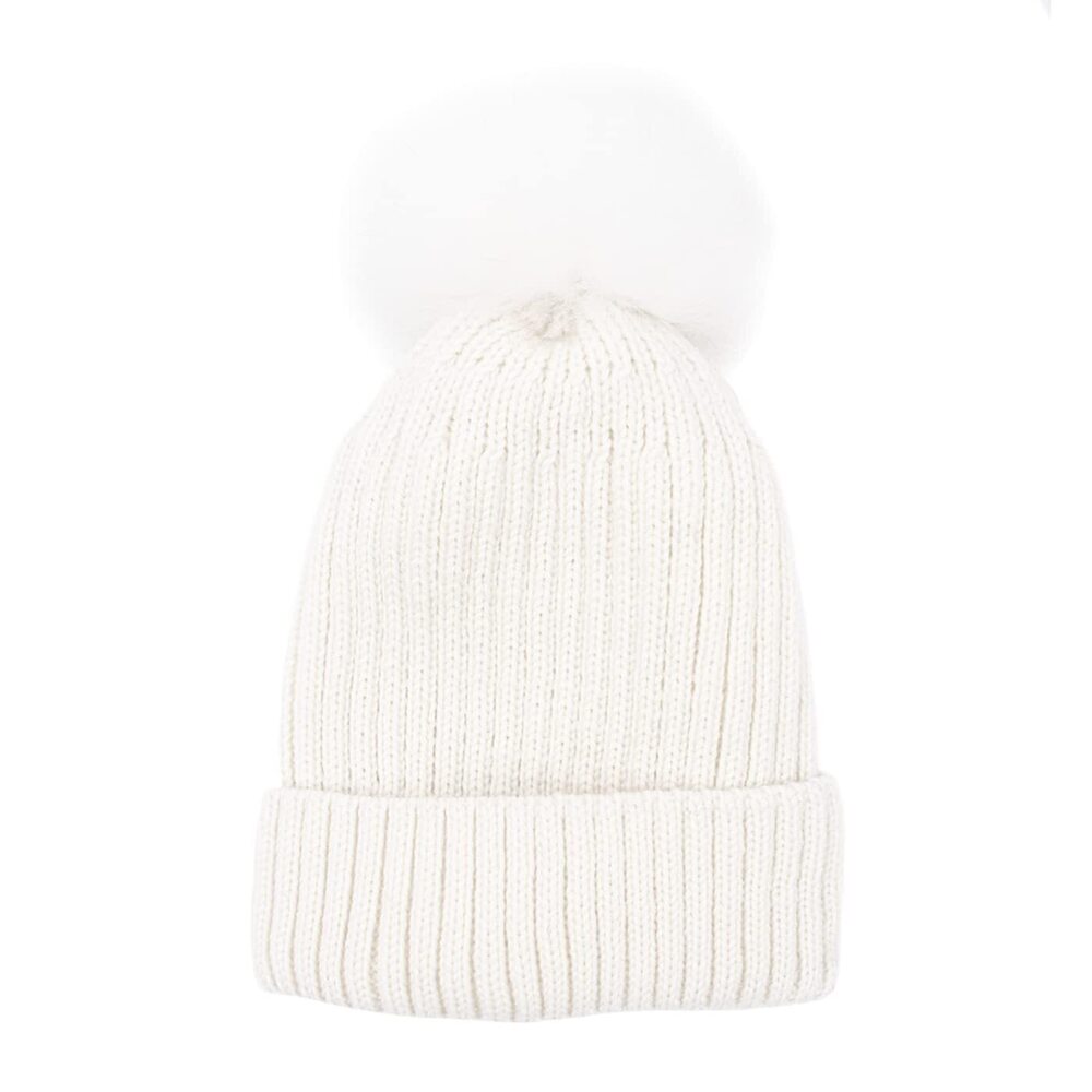 5236 Fox Pom Knit Hat - Removable Pom Fur Ski Style Hat - Warm Winter